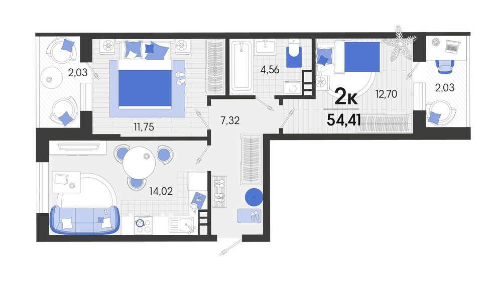 54,4 м², 2-комнатная квартира 7 454 170 ₽ - изображение 1