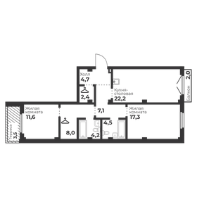 Квартира 82 м², 2-комнатная - изображение 1