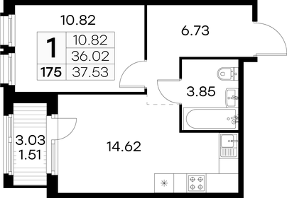 Квартира 37,5 м², 1-комнатная - изображение 1