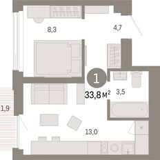 Квартира 33,8 м², 1-комнатная - изображение 3