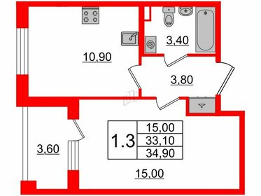 Квартира 33,1 м², 1-комнатная - изображение 1