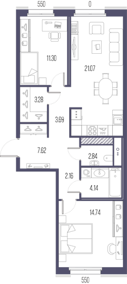70,8 м², 2-комнатная квартира 25 389 056 ₽ - изображение 15