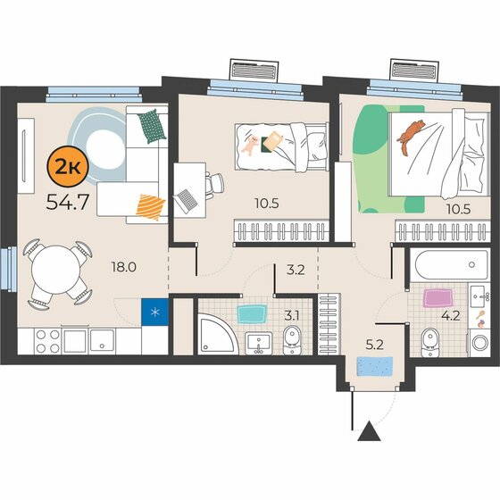 54,7 м², 2-комнатная квартира 7 352 299 ₽ - изображение 1