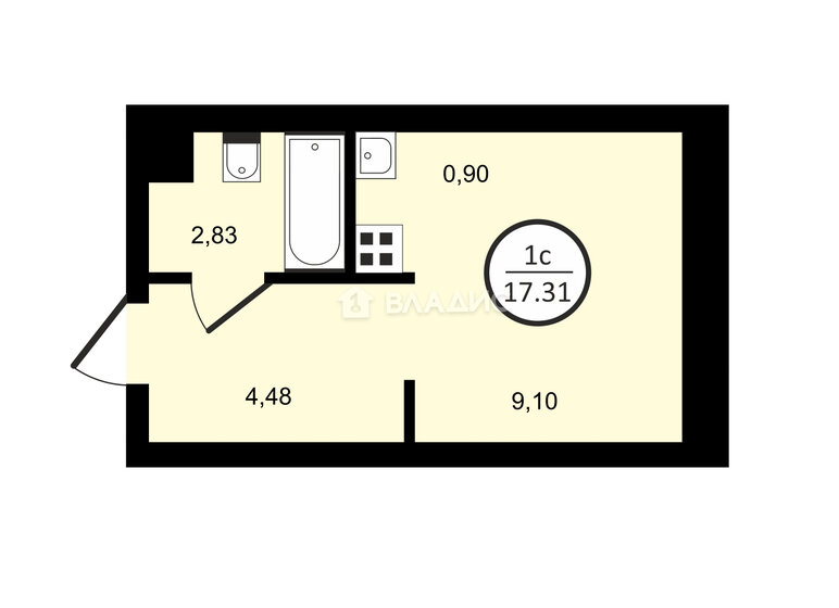 17,3 м², апартаменты-студия 6 400 000 ₽ - изображение 1