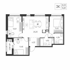 Квартира 76,9 м², 3-комнатная - изображение 1