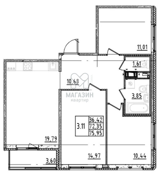 76 м², 3-комнатная квартира 13 500 000 ₽ - изображение 1