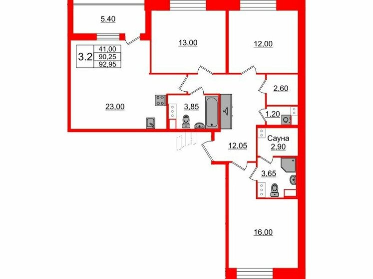 90,3 м², 3-комнатная квартира 20 200 548 ₽ - изображение 1