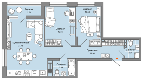 Квартира 67 м², 3-комнатная - изображение 1