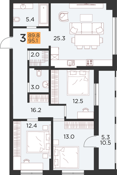 95,1 м², 3-комнатная квартира 9 766 770 ₽ - изображение 1