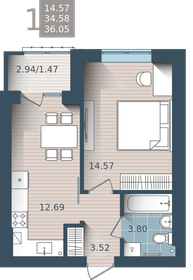 36 м², 1-комнатная квартира 5 085 700 ₽ - изображение 46