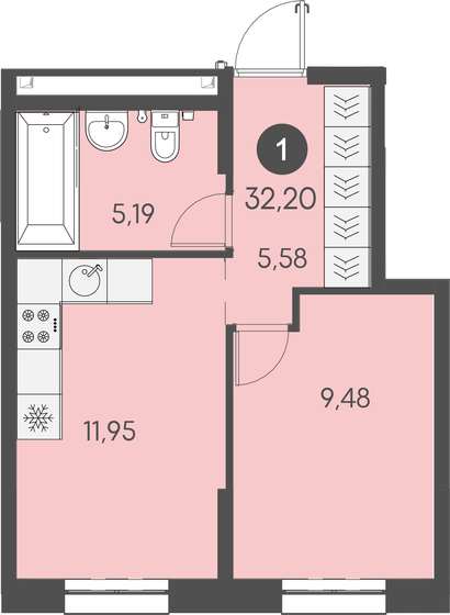 32,2 м², 1-комнатная квартира 6 279 000 ₽ - изображение 7