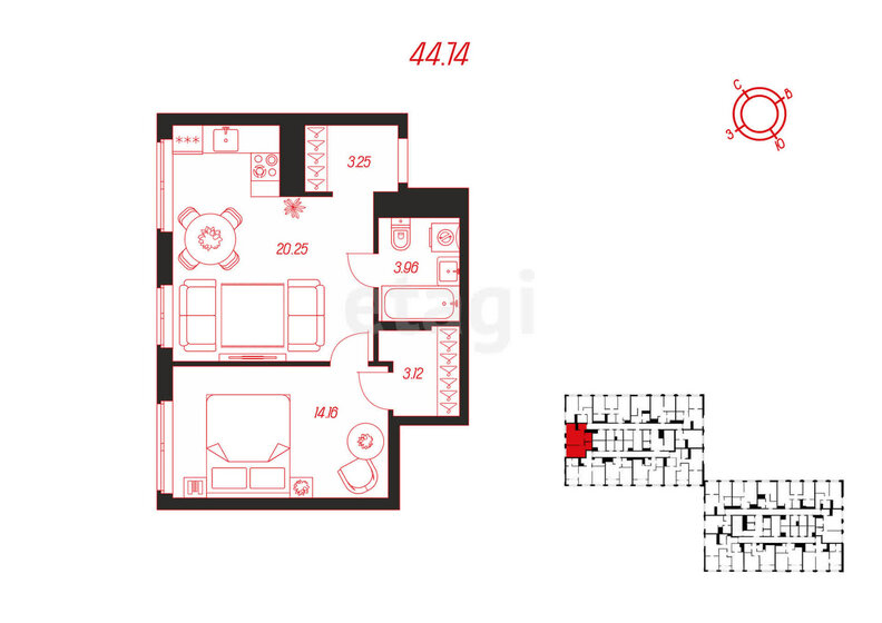 44,7 м², 2-комнатная квартира 4 750 000 ₽ - изображение 21