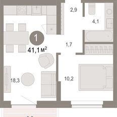 Квартира 41,1 м², 1-комнатная - изображение 3