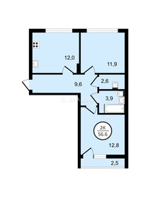 Квартира 56,6 м², 2-комнатная - изображение 2