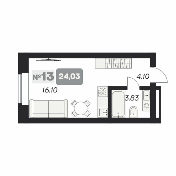 24 м², апартаменты-студия 5 400 000 ₽ - изображение 1