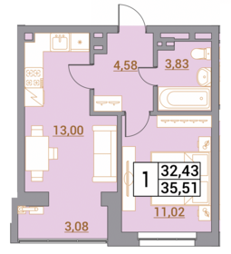 Квартира 35,5 м², 1-комнатная - изображение 1