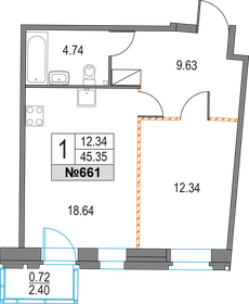 Квартира 45,4 м², 1-комнатная - изображение 1