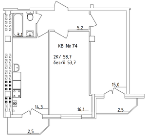 Квартира 58,7 м², 2-комнатная - изображение 1