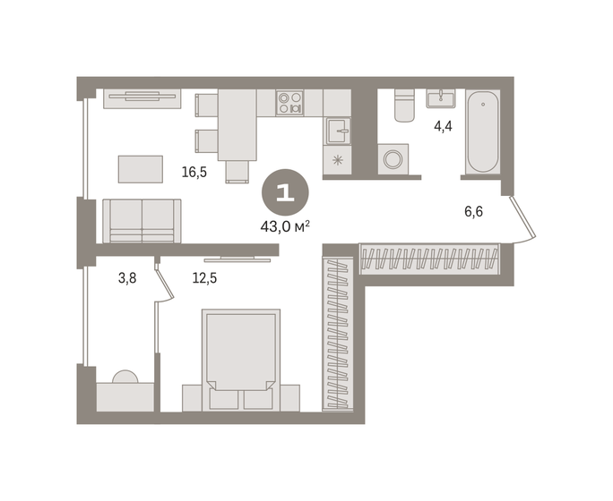 43 м², 1-комнатная квартира 9 140 000 ₽ - изображение 19