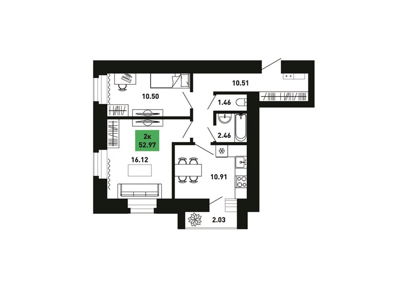 53 м², 2-комнатная квартира 4 327 649 ₽ - изображение 1