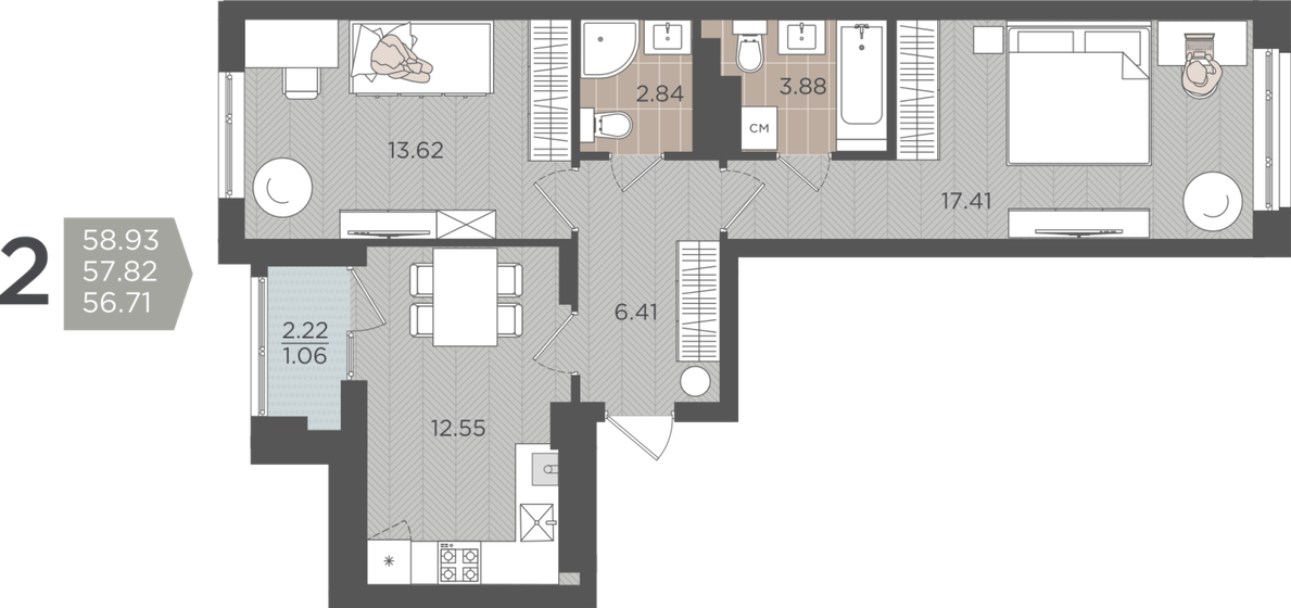 50,3 м², 2-комнатная квартира 6 450 000 ₽ - изображение 81