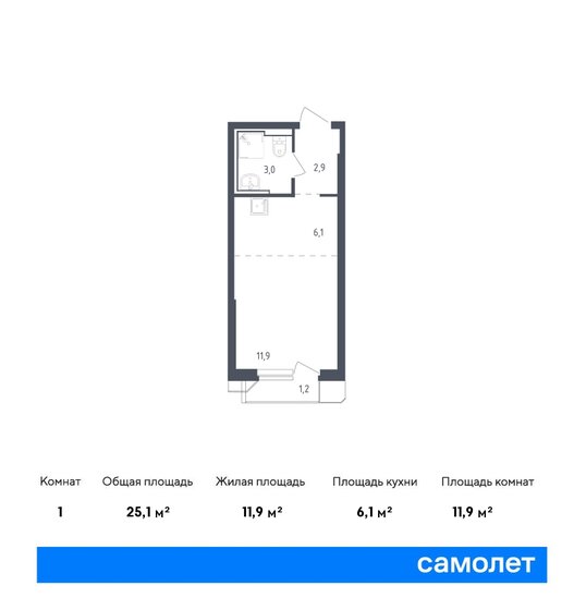 25 м², апартаменты-студия 8 418 527 ₽ - изображение 1