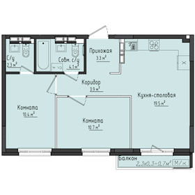 Квартира 55,2 м², 2-комнатная - изображение 1