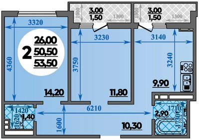 Квартира 53,5 м², 2-комнатная - изображение 1