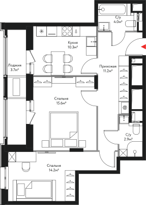 61,9 м², 2-комнатная квартира 23 000 616 ₽ - изображение 1