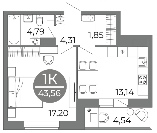 43,6 м², 1-комнатная квартира 5 582 227 ₽ - изображение 1