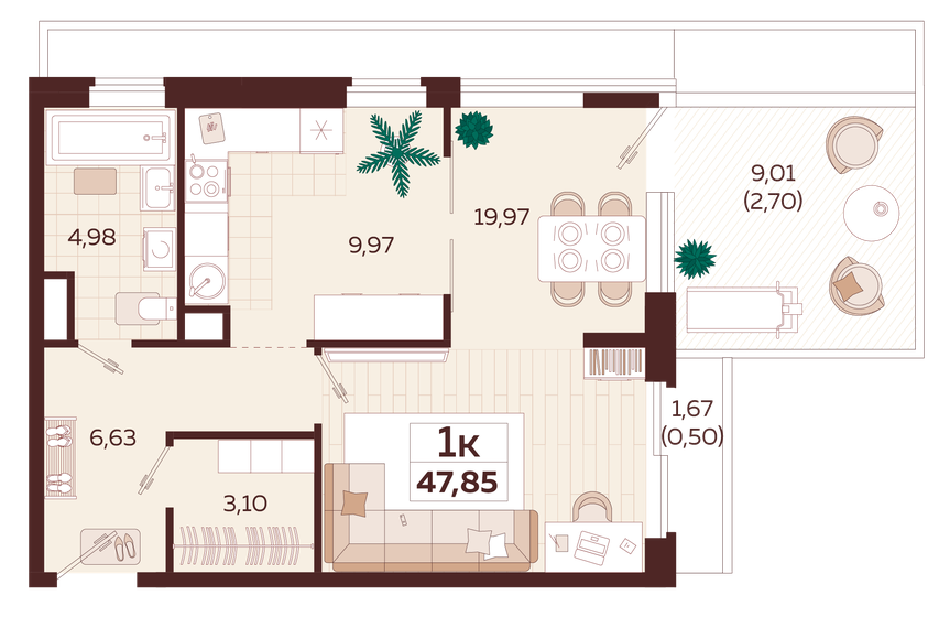 47,9 м², 1-комнатная квартира 21 815 000 ₽ - изображение 1