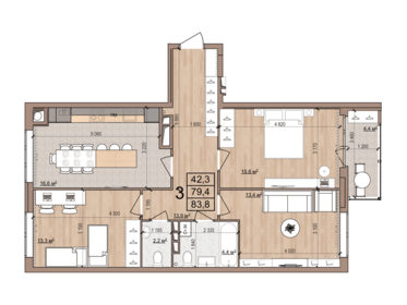 Квартира 83,8 м², 3-комнатная - изображение 1