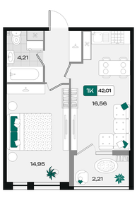 Квартира 42 м², 1-комнатная - изображение 1