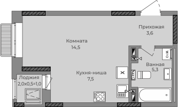 Квартира 32,5 м², студия - изображение 1
