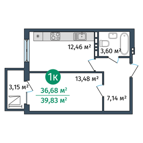 Квартира 36,7 м², 1-комнатные - изображение 1