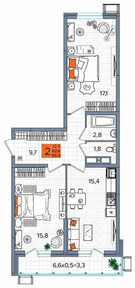 65 м², 2-комнатная квартира 7 435 200 ₽ - изображение 24