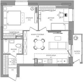 Квартира 55,1 м², 3-комнатная - изображение 1