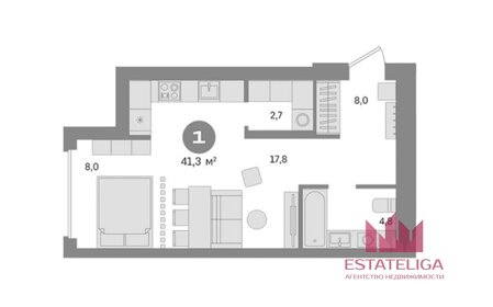 Квартира 41,3 м², 1-комнатная - изображение 1