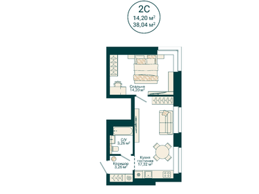 Квартира 38 м², 2-комнатная - изображение 2