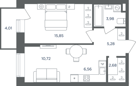 Квартира 46,3 м², 1-комнатная - изображение 1