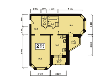 Квартира 63,4 м², 2-комнатная - изображение 1