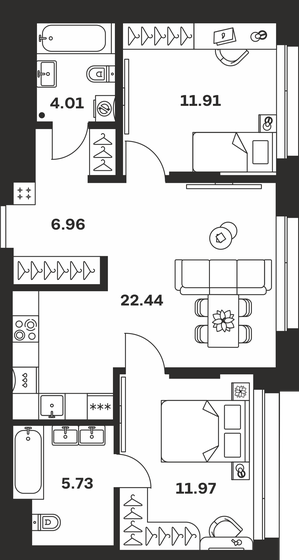64,9 м², 2-комнатная квартира 13 553 650 ₽ - изображение 42