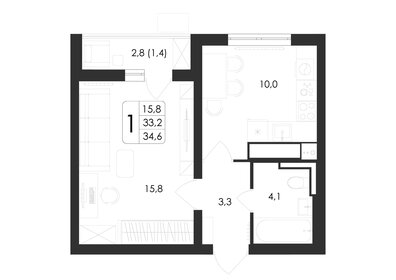 Квартира 34,6 м², 1-комнатная - изображение 1