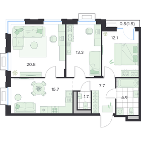 Квартира 77,7 м², 3-комнатная - изображение 1