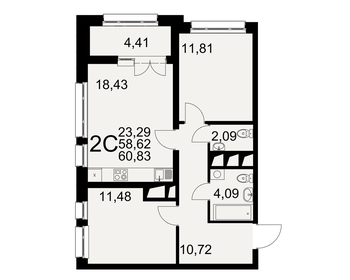 Квартира 60,8 м², 2-комнатная - изображение 1