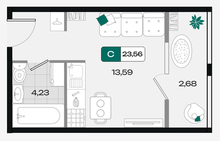Квартира 23,6 м², студия - изображение 1
