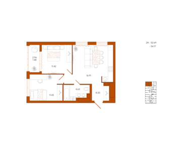 Квартира 54,2 м², 2-комнатная - изображение 1