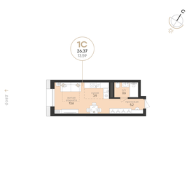 Квартира 26,4 м², 1-комнатная - изображение 1