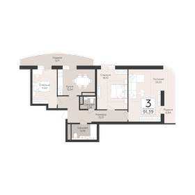 Квартира 91,4 м², 3-комнатная - изображение 1