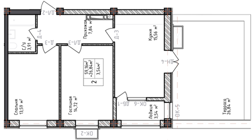 Квартира 86 м², 2-комнатная - изображение 1
